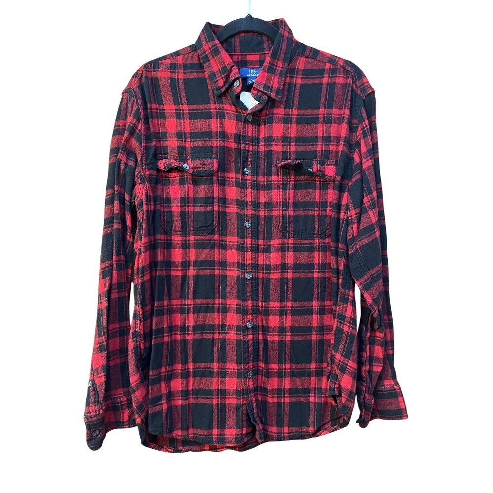 Buffalo Plaid Brushed Flannel Shirt Men's Size L 42-44 Red Black Herringbone Wea